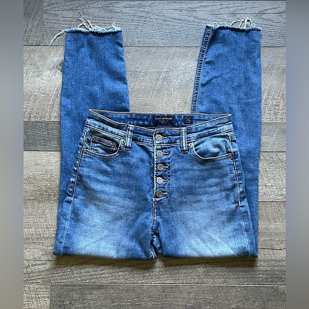Women’s Lucky Jeans, Frayed-Hem, “Bridgette”, High-Rise, Skinny Jeans. Size 4/27